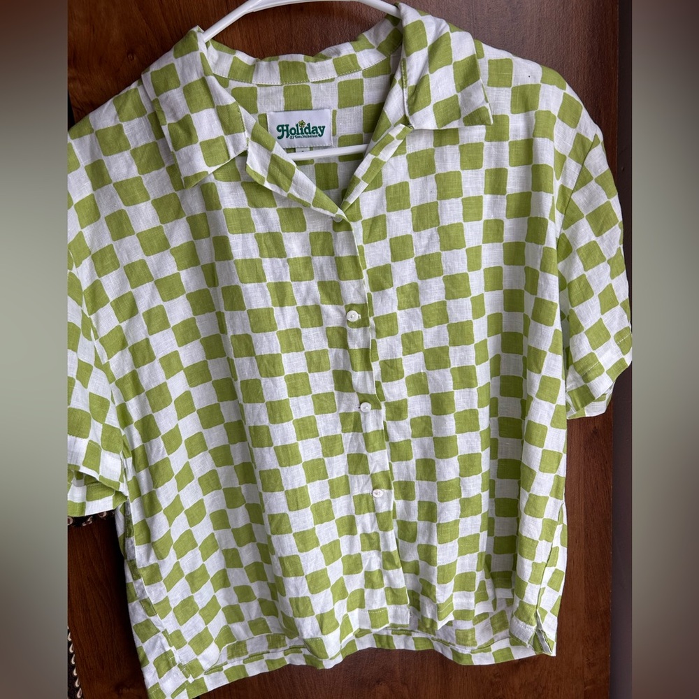 Holiday the Label linen checkered top